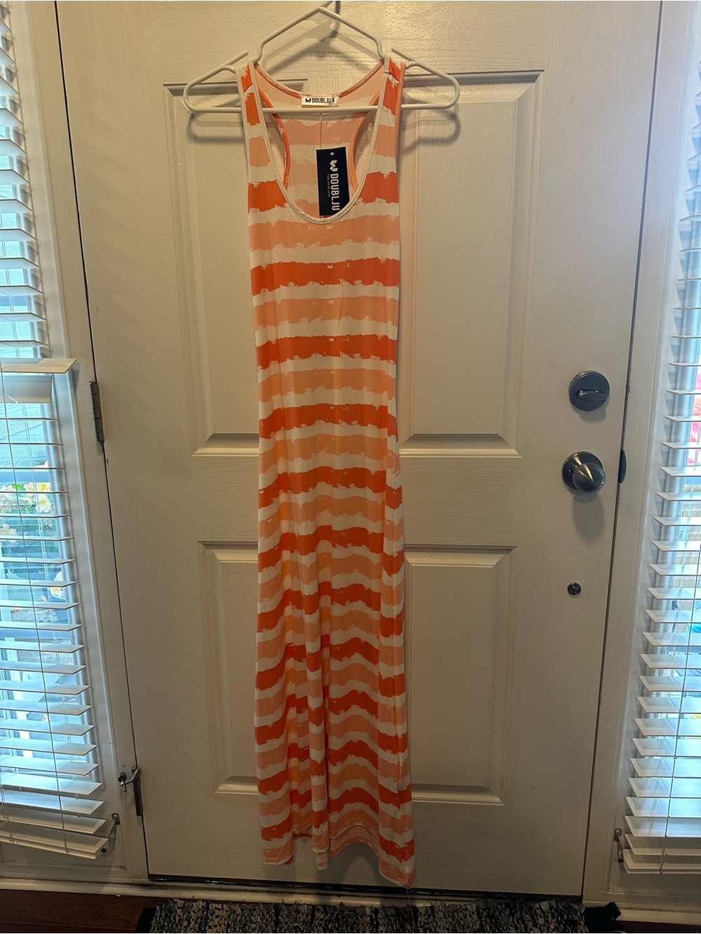 Doublju Orange and White Striped Maxi Dress